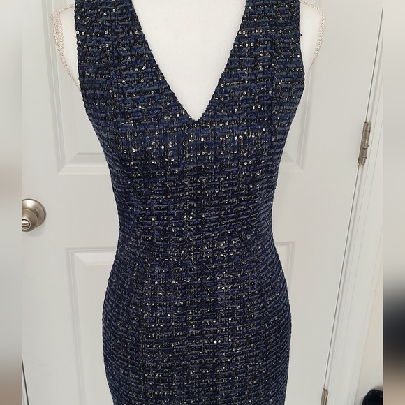 White House Black Market Lurex Sequin Navy Tweed Dress Size 0 NWT - Picture 5 of 11